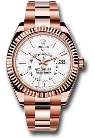 Replica Rolex Everose Gold Sky-Dweller Watch 326935 White Index Dial - Oyster Bracelet